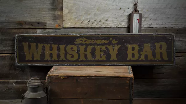 Whiskey Bar, Custom Bartender Bar Owner - Rustic Distressed Wood Sign