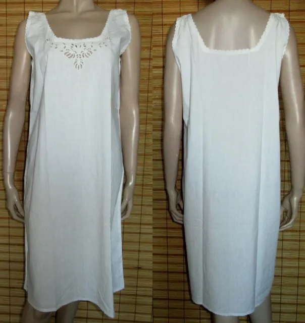Weisses Nachtkleid - Unterkleid - Spitze - Leinen/Cotton - Antik - Gr. S - M