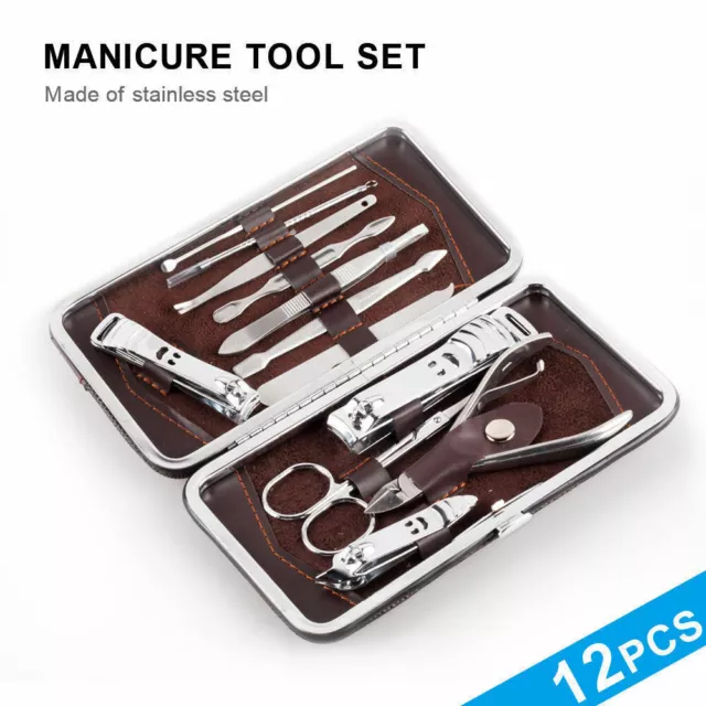 12 Piece Manicure Pedicure Nail Care Set Cutter Clippers Kit Case Mens Ladies UK