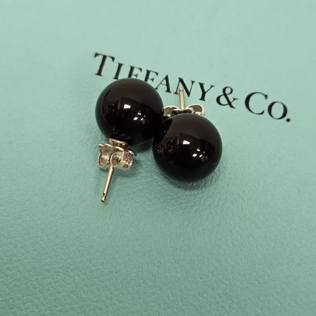 Tiffany Co Sterling Silver 10"mm Black Onyx  Ball Stud Ziegfeld Earrings 3