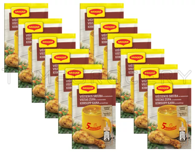 12 MAGGI Instant Soup Packs Chicken with Noodles Flavor Quick Preparation Meal