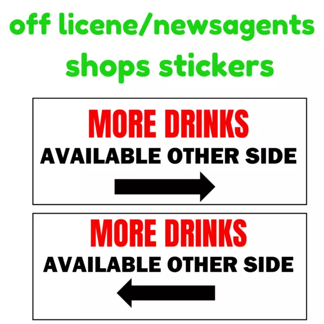 More drinks available other side Stickers sticky back for corner shops UK