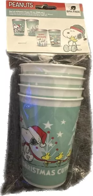 PEANUTS Snoopy Woodstock BPA Free Warm & Cozy Plastic Cups 10 oz [Set of 4]