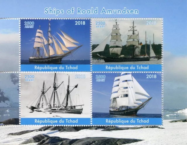 Chad 2018 MNH Roald Amundsen Ships 4v M/S Boats Exploration Nautical Stamps