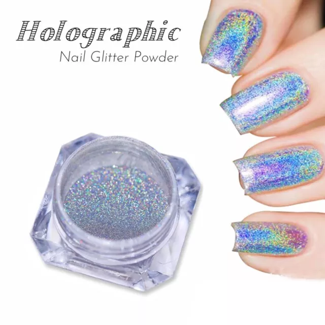 Silver Holographic Nail Powder Glitter Rainbow Nails Holo Effect Dust 2 gram Pot