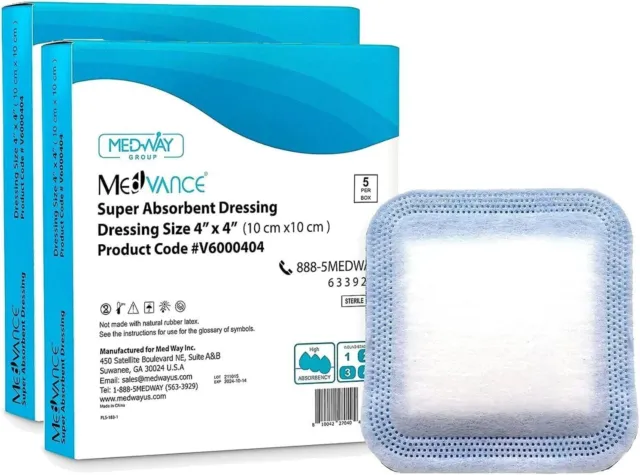 MedVance Super Absorbent Non-Adhesive Wound Dressing, 4"x4", Box of 10