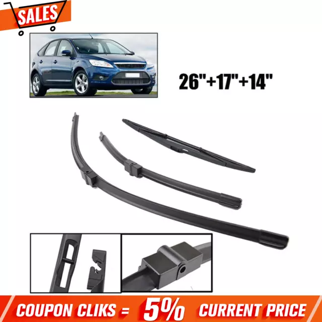 For Ford Focus MK2 Hatchback 2004-2011 UK Front Rear Windscreen Wiper Blades Set