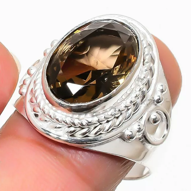 Amazing Faceted Smoky Topaz Gemstone Handmade 925 Sterling Silver Ring  Jewelry 