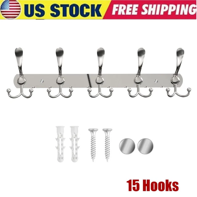 15 Hooks Stainless Steel Coat Robe Hat Clothes Wall Mount Rack Towel Hanger