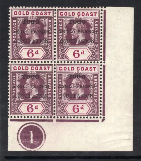 M21729 Togo 1915 SGH40/H40a - 6d PLATE (1) block of 4 SMALL F IN FRENCH variety