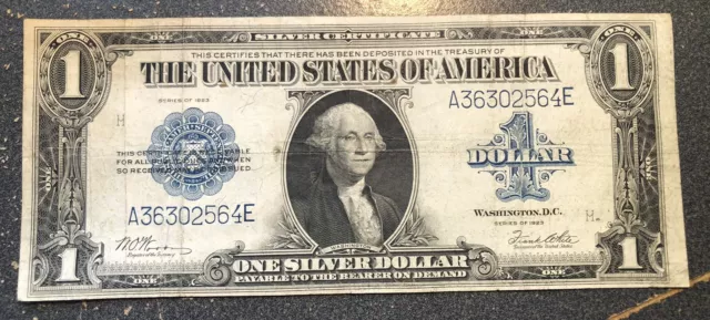 1923 Series $1 One Dollar Silver Certificate, No Tears/Holes, “Horse Blanket”