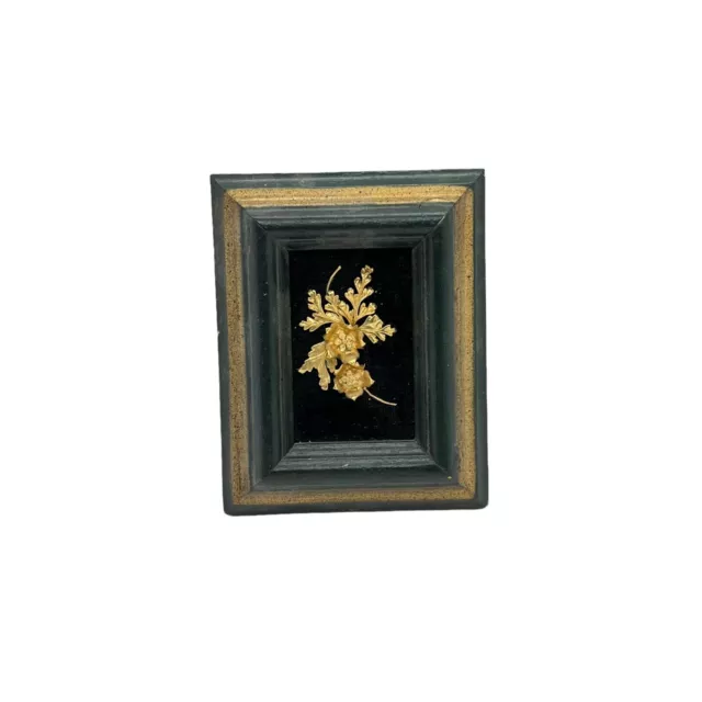 Hawaiian Art Piece Fern Wax Flower Vintage Gold Tone Rectangle Frame 5" x 3.5"