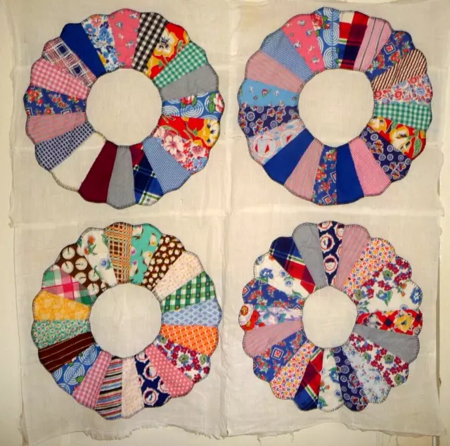 Vintage Dresden Plate Quilt Top 1930-40’s    Small 34 x 35 inches