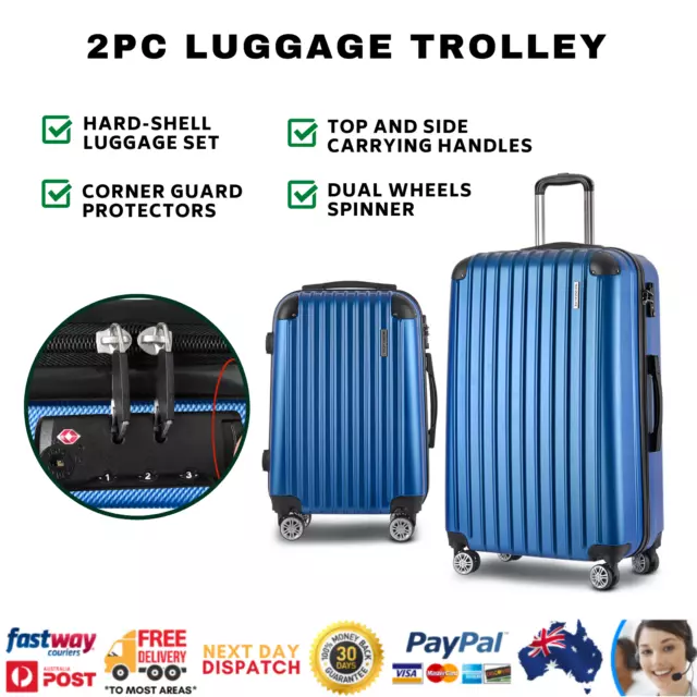 Wanderlite 2 Piece Luggage Trolley Lightweight Hard Suit Case Set Blue