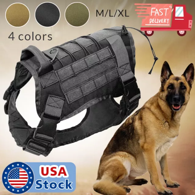 US Police K9 Tactical Training Dog Harness Military Adjustable Molle Nylon Vest