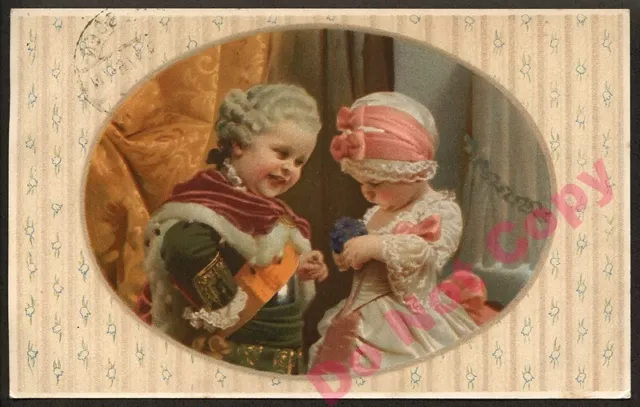 Antique Vienna Postcard 1917 Little Girl Doll Child Boy Dressed as King & Queen