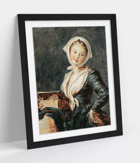 Jean-Honoré Fragonard, Girl With The Marmot -Framed Art Poster Paper Print