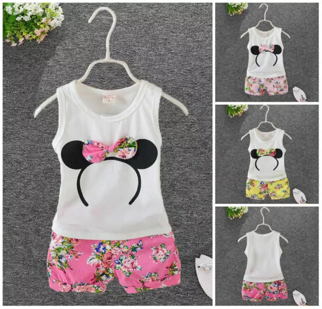 2pc set baby toddler girls clothes summer tank + short pants kids outfits floral