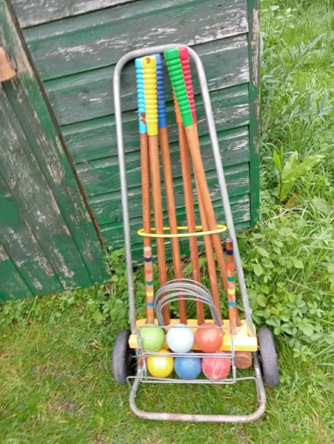 Antique wood/galvanized metal complete 6 player croquet set