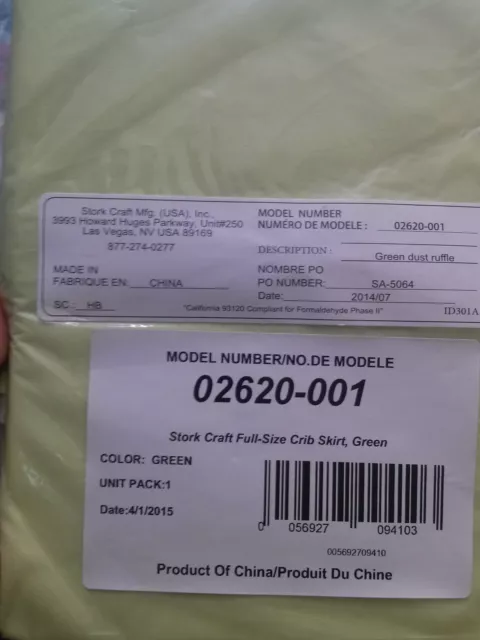 Stork Craft Full-Size Crib Skirt Neon Green NIP Dust Ruffle 02620-001