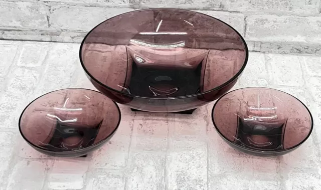 MCM Hazel Atlas Glass Amethyst Moroccan Purple Square 11" Bowl 6” bowls x2