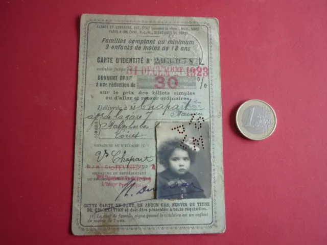 Ancienne Carte D'identite Sncf / Annee 1923