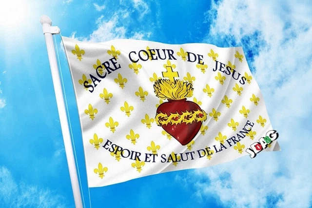 DRAPEAU FLEURS DE LYS SACRE COEUR DE JESUS ESPOIR ET SALUT DE LA FRANCE