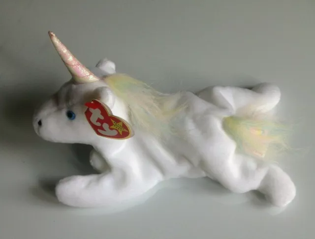 Rare Retired TY Mystic the Unicorn TY Beanie Baby PE pellets Rainbow Mane & Tail