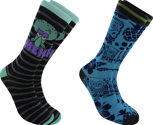 Spongebob Squarepants Squidward Meh Men's Crew Socks 2 Pair Pack Shoe Size 6-12