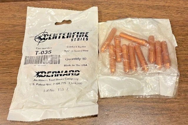(10)  T-035 .035" Contact Tips for Bernard Centerfire MIG Welding Gun T035