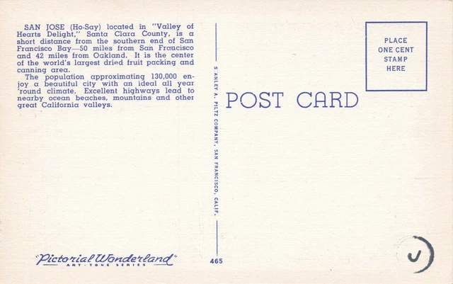 Aerial View San Jose Ca Vintage Linen Postcard 1943 013122 R 2