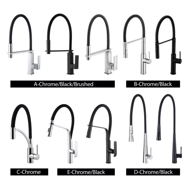 Vitarora Pull Out Down Swivel Kitchen Sink Mixer Tap Faucet Chrome Black Brushed