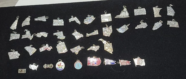 Lot of 38 Sterling Silver Bracelet Charms States World's Fair VW Bug Lots More