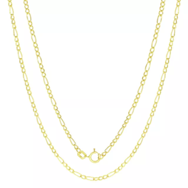 14K Yellow Gold 2mm Figaro Chain Italian Link Pendant Necklace Womens 16"