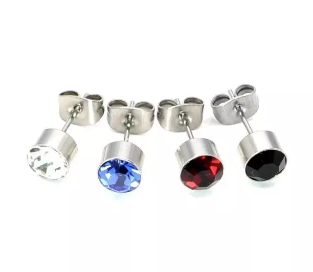 Diamond ear stud style stainless steel 6mm crystal earrings, multiple choices