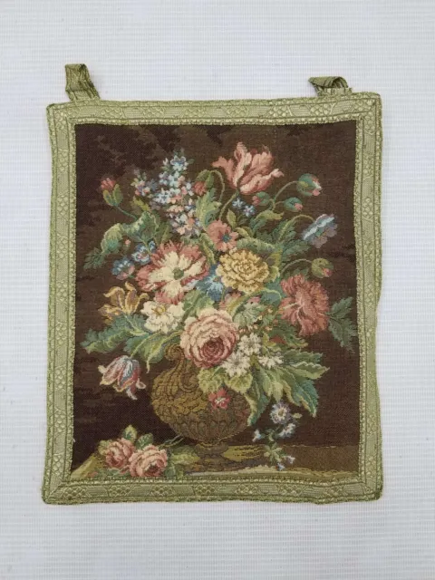 Vintage French Floral Scene Wall Hanging Tapestry 19x23cm