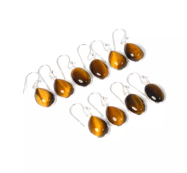 Wholesale 5Pr 925 Solid Sterling Silver Tiger's Eye Hook Earring Lot