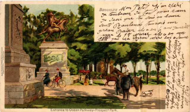 PC CPA US, NY, NEW YORK, OCEAN PARKWAY-PROSPECT PARK, LITHO POSTCARD (b6494)