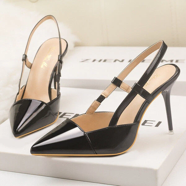 Éscarpins Sandales Femmes 10 Cuir Synthetique Élégant Talons Aiguilles Noir 9636