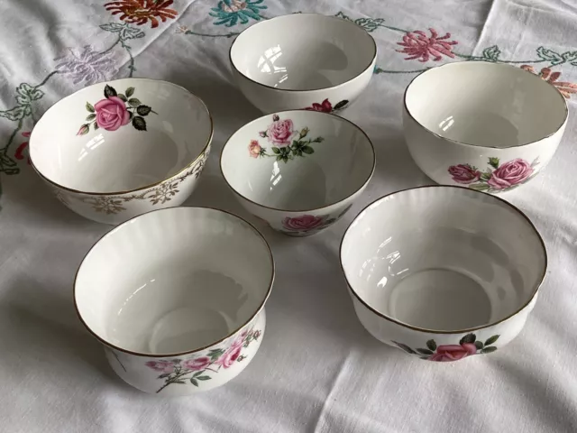 6 Pretty Mismatched Vintage China Sugar Bowls Pink Floral Various Rose Gilded