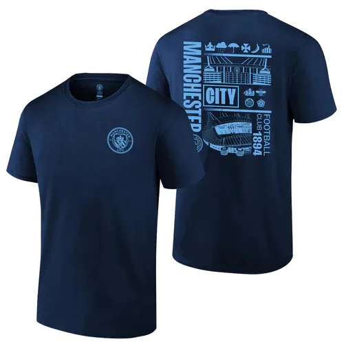Manchester City Navy Premium "Stadium" Digital Print T-Shirt Officially Licensed