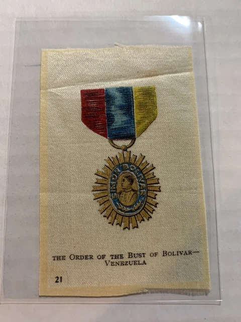 Early 1900’s Vintage Cigarette Silk Order Of The Bust Of Bolivar Medal Venezuela