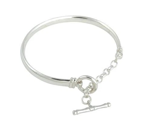 Argent Sterling Escarpin en Forme De Bracelet Avec Bouton Poinçonnée