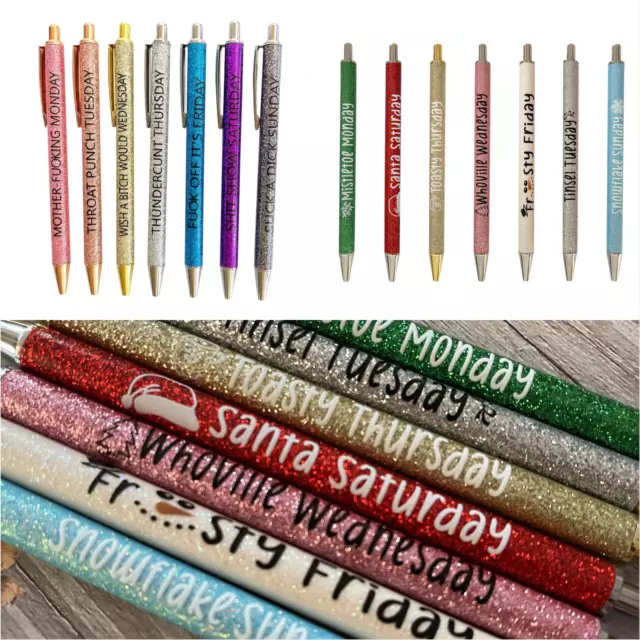  7PCS Funny Pens: Swear Word Daily Pen Set, Weekday Vibes  Glitter Pen Set, Days of the Week Pens