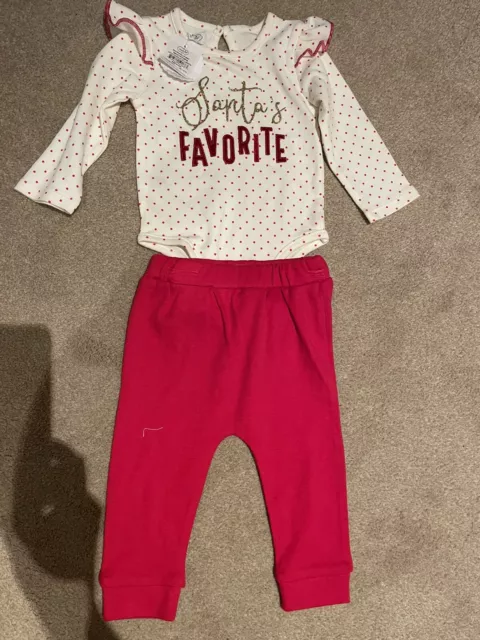 Mud Pie Baby Girl ‘Santa’s Favourite’ Christmas Joggers Set Size 3-6 Months BNWT