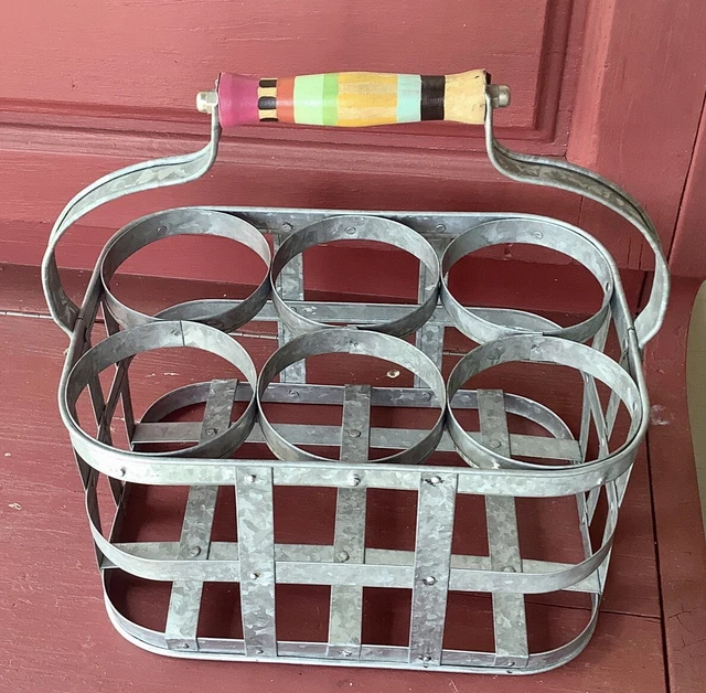 Metal Wine Bottle Carrier 6 Bottle Wine Carrier With Wood Handle Farmhouse Metal Wine Rack Basket Caddy Decorative Wine Display Stand For Wedding Bar Bbq Picnic Red White Wine Milk Storage Black P 278546084