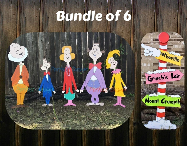 Whoville Characters and Sign GRINCH Inspired CHRISTMAS Yard Art Decor Bundle 6