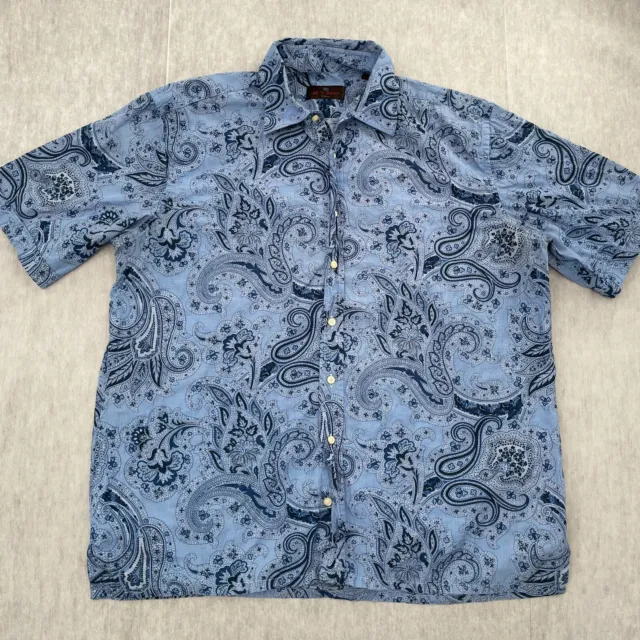 Etro Milano Shirt Adult 43 Blue Paisley Button Up Cotton Made In Italy Mens