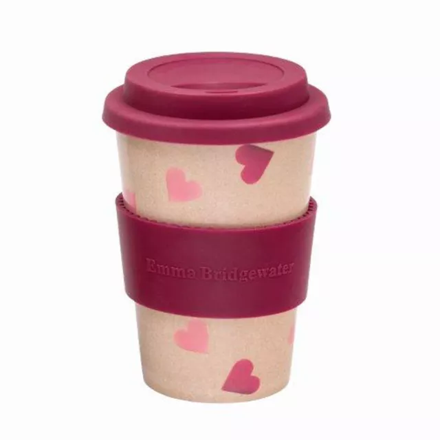 Emma Bridgewater Travel Cup Pink Hearts Theme made from Rice Husk Boxed BPA Free