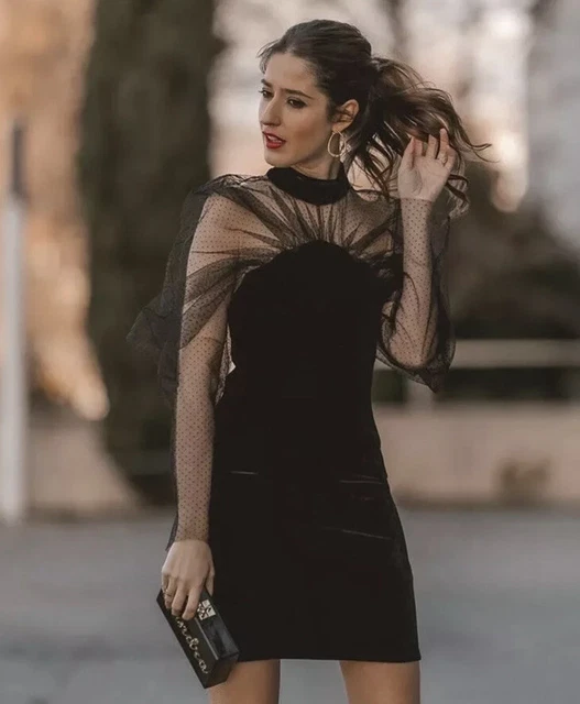 Contrast velvet dress zara top